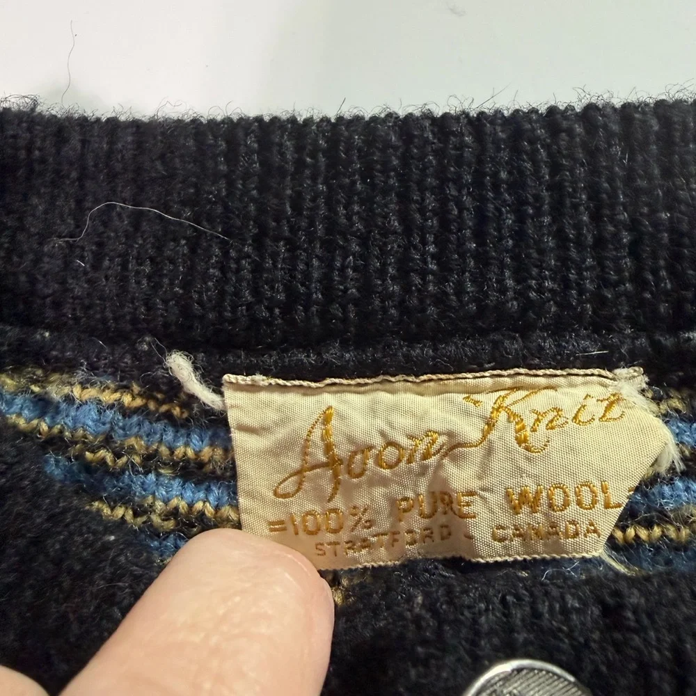 Vintage Avon Knit Canadian Wool Elegant Black Knit Sweater with Silver Button - Picture 3 of 6